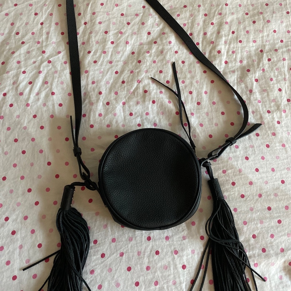 All Saints Round Leather Crossbody Bag with Tassels